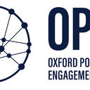 On the left, a circle contains a network of strands, with nodes at each intersection and around the circumference. On the right are the words OPEN: Oxford Policy Engagement Network