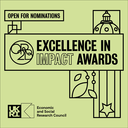 Green graphic featuring 'Excellence in Impact Awards - Open for nominations' and the UKRI ESRC logo