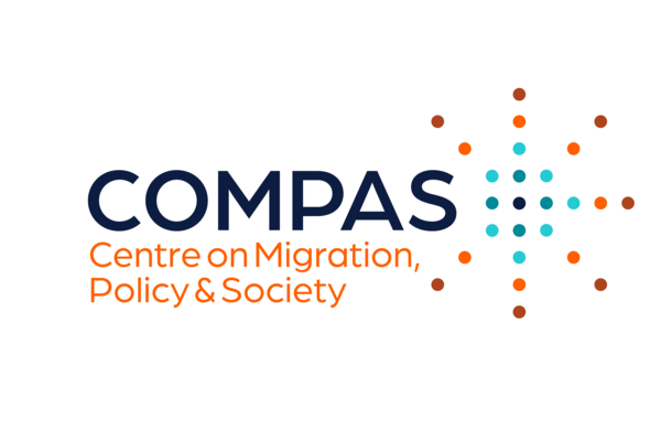 COMPAS Centre on Migration, Policy & Society written in blue and orange capital letters, with a star-shaped series of dots on the right