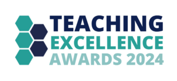 Teaching Excellence Awards 2024 logo Teaching Excellence Awards 2024. Three light blue and two dark blue hexagons are arranged in a pattern.